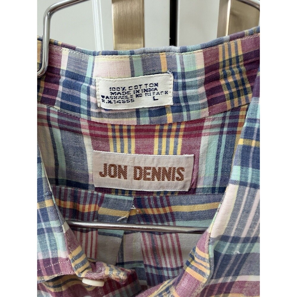 Vintage Jon Dennis Men’s 70s Madras Shirt Short Slv Pen Pocket  M Cotton Perfect